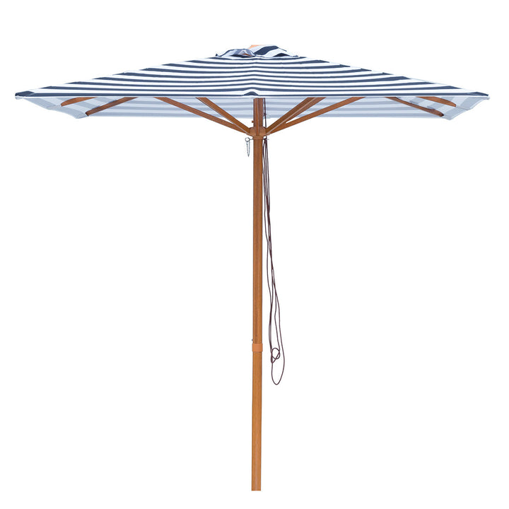 Bahamas 2m Aluminium Umbrella with Cover - Navy &amp; White Stripe (Timber-Look Frame)