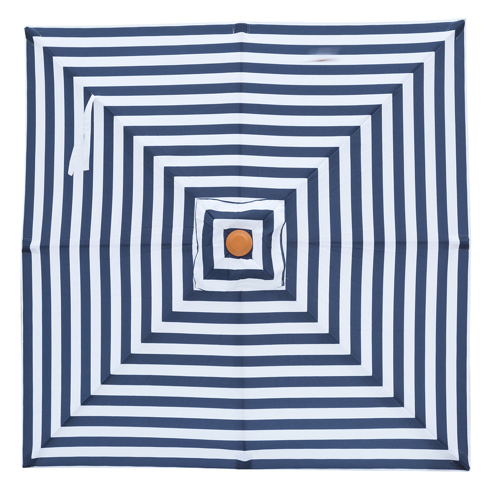 Bahamas - 2m square navy and white stripe "timber-look" aluminium umbrella with cover - Billy Fresh