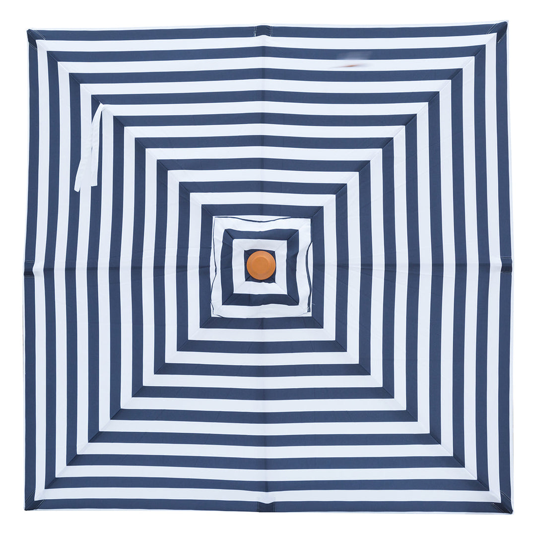 Bahamas - 2m square navy and white stripe "timber-look" aluminium umbrella with cover - Billy Fresh