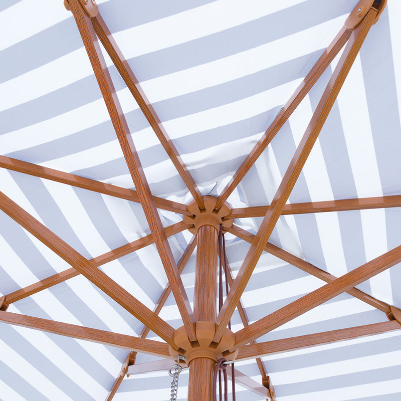Bahamas - 3m octagonal navy and white stripe "timber-look" aluminium umbrella with cover