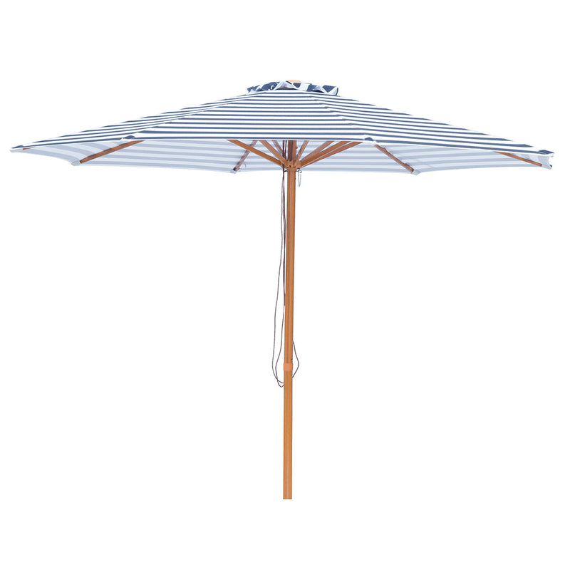 Bahamas - 3m octagonal navy and white stripe "timber-look" aluminium umbrella with cover