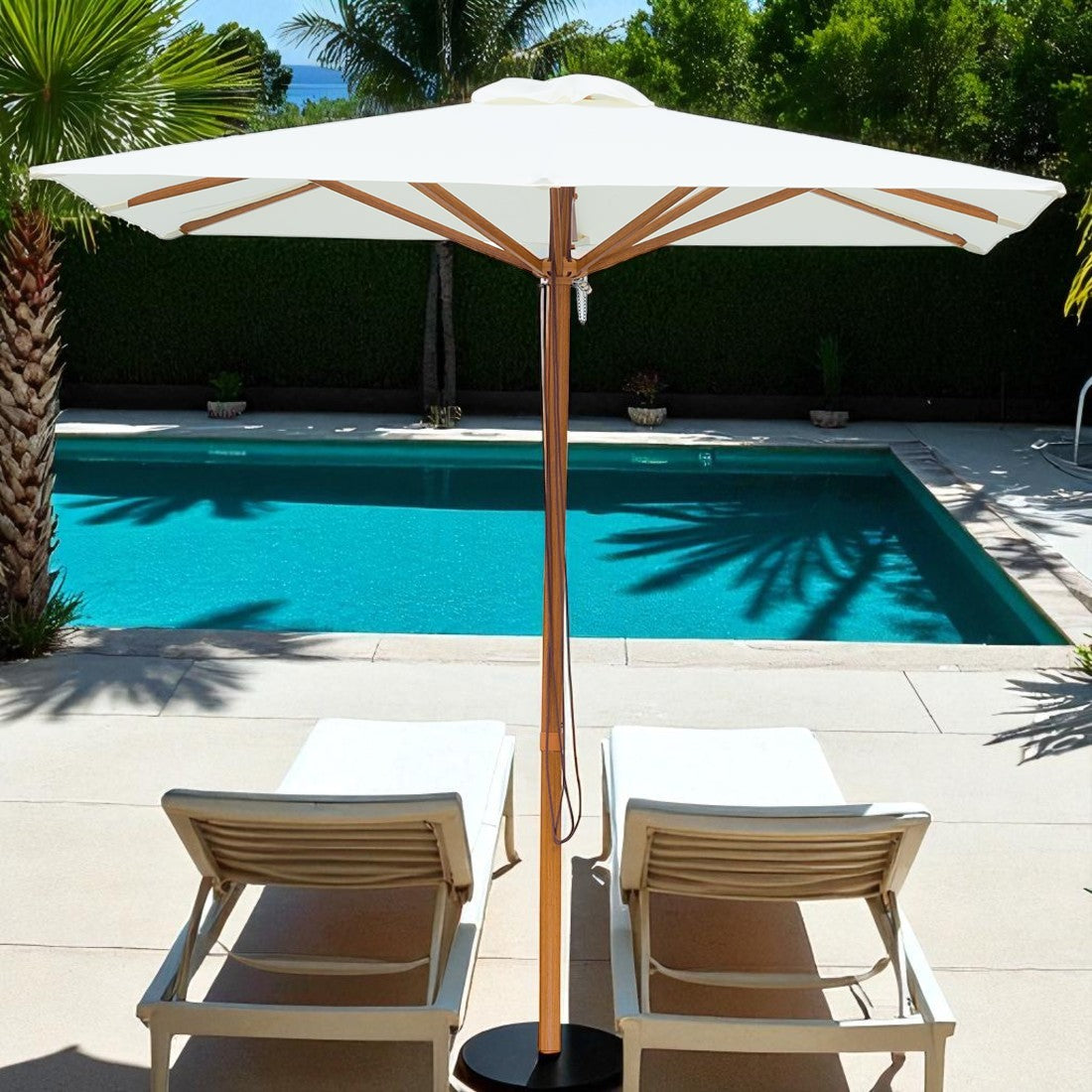 Cream - 2m square "timber-look" aluminium umbrella with cover