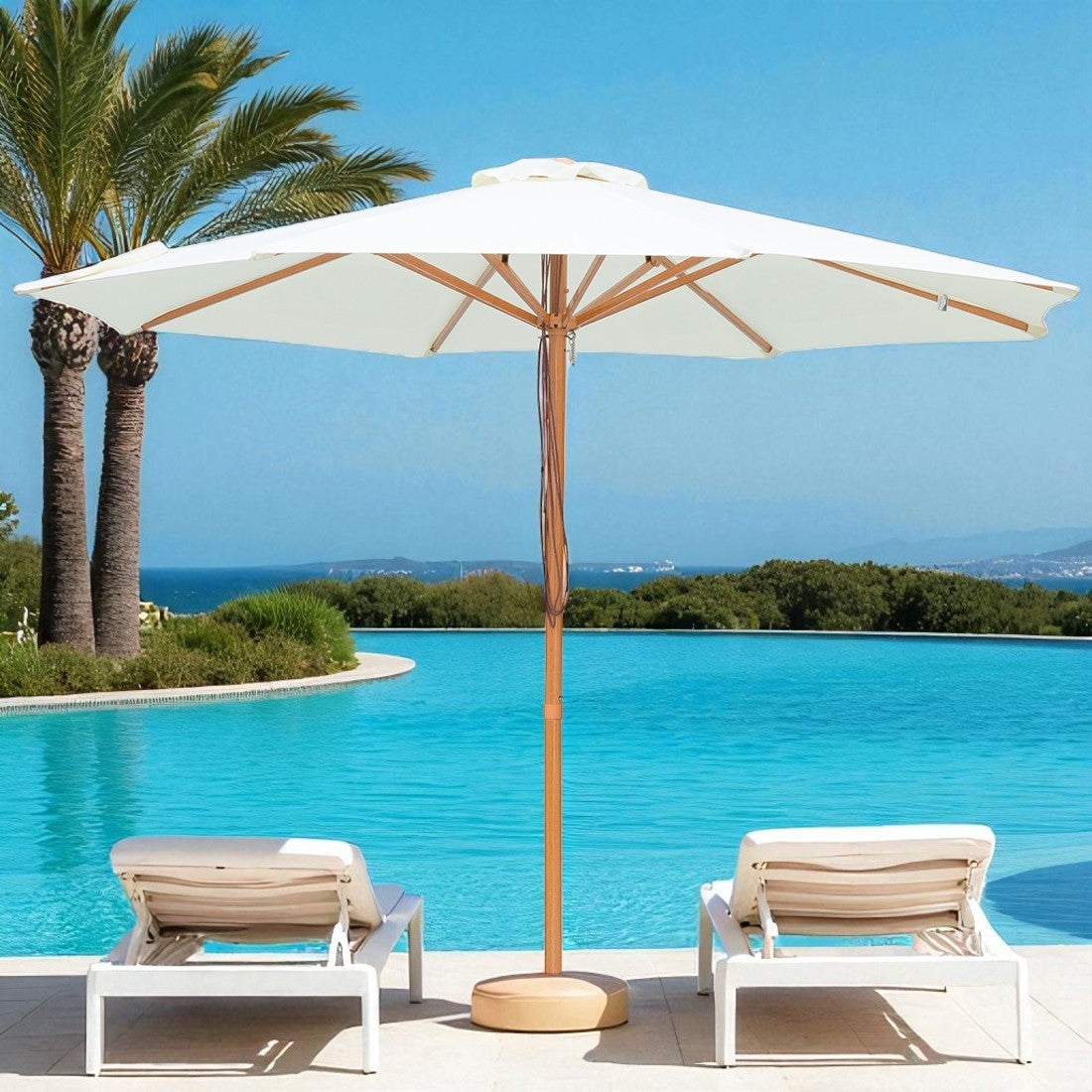Cream - 3m octagonal "timber-look" aluminium umbrella with cover