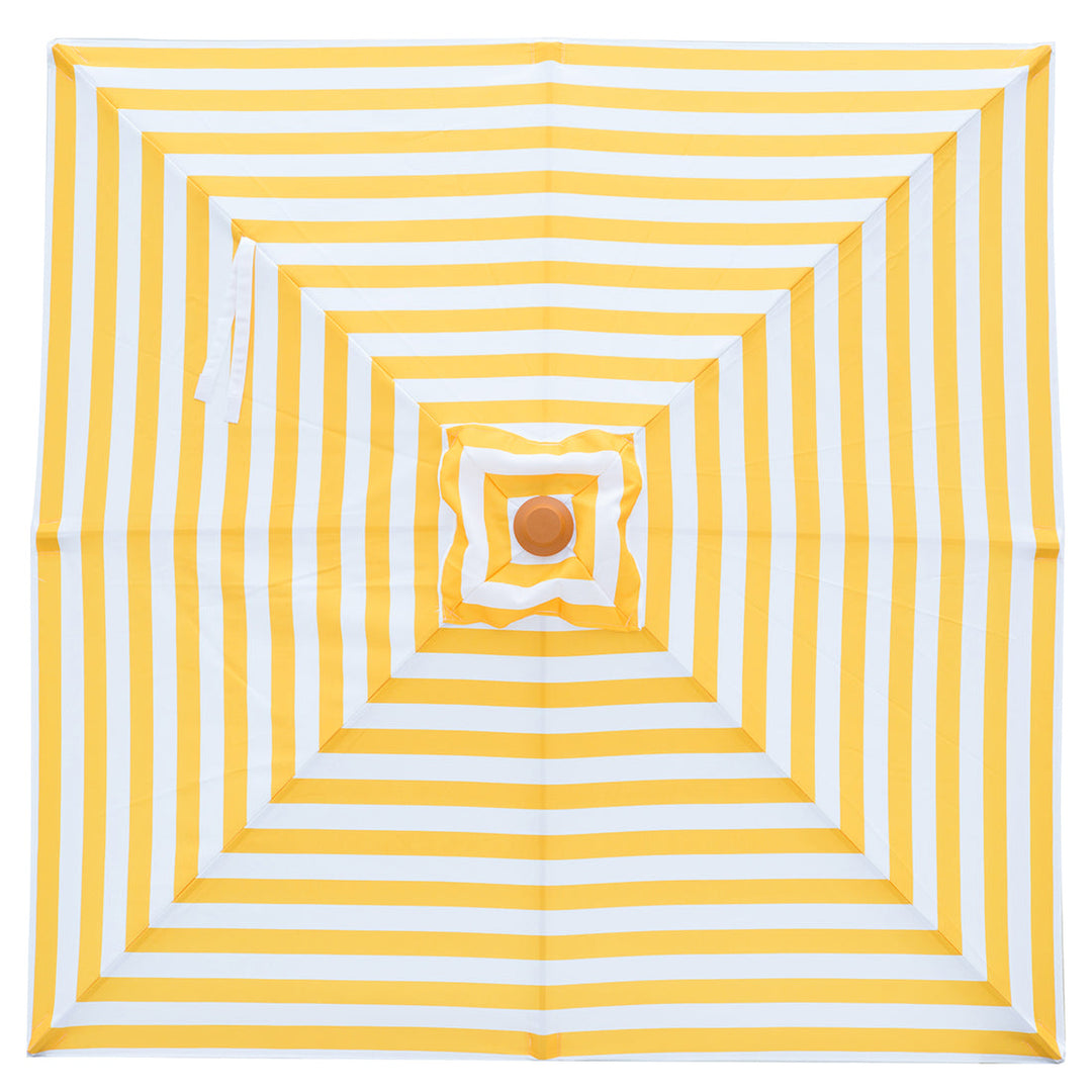 San Remo 2m Aluminium Umbrella with Cover - Yellow &amp; White Stripe (Timber-Look Frame)