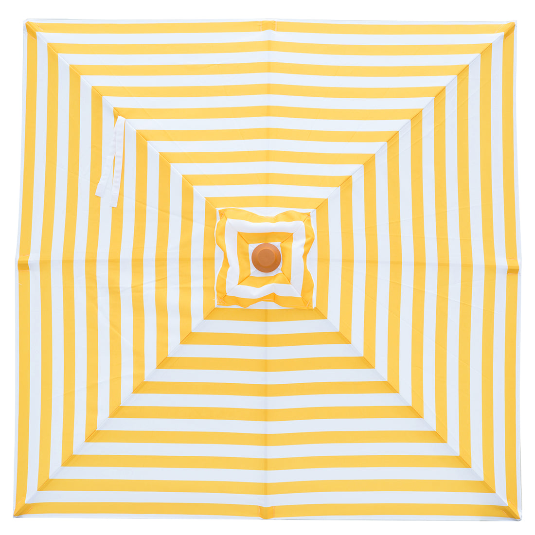 San Remo - 2m yellow and white stripe "timber-look" aluminium umbrella with cover