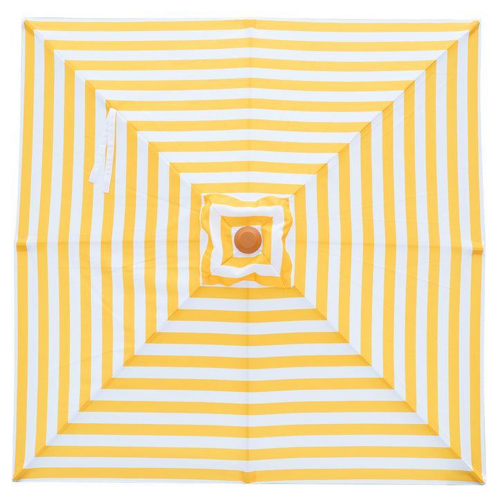 San Remo 2m Aluminium Umbrella with Cover - Yellow &amp; White Stripe (Timber-Look Frame)