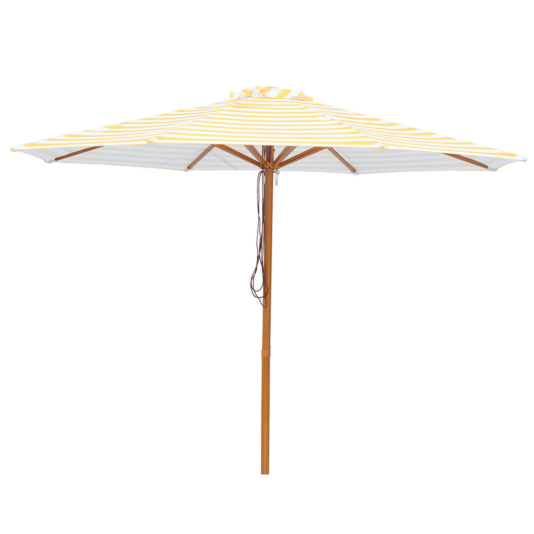 San Remo 3m Aluminium Umbrella with Cover - Yellow &amp; White Stripe (Timber-Look Frame)