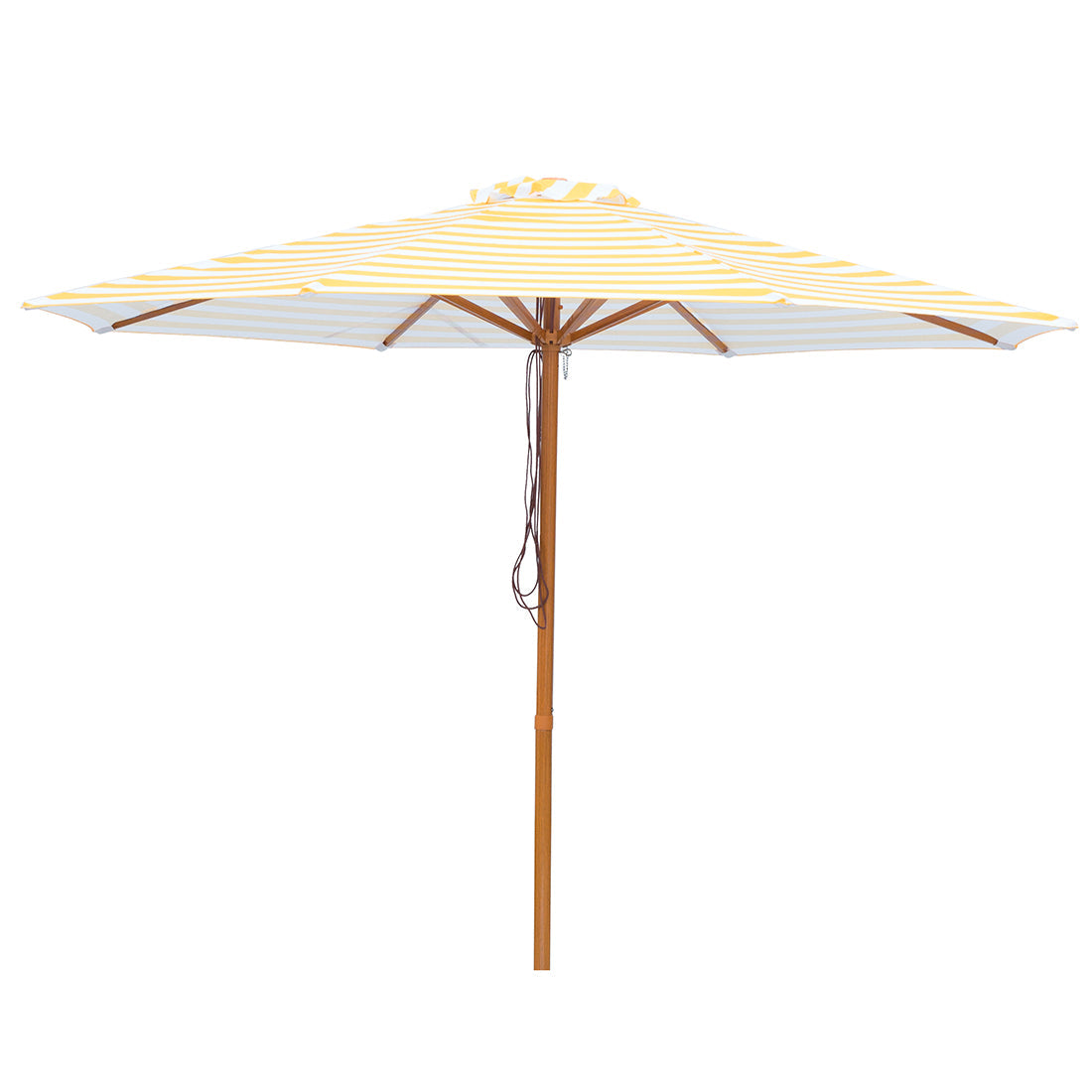 San Remo - 3m octagonal yellow and white stripe "timber-look" aluminium umbrella with cover