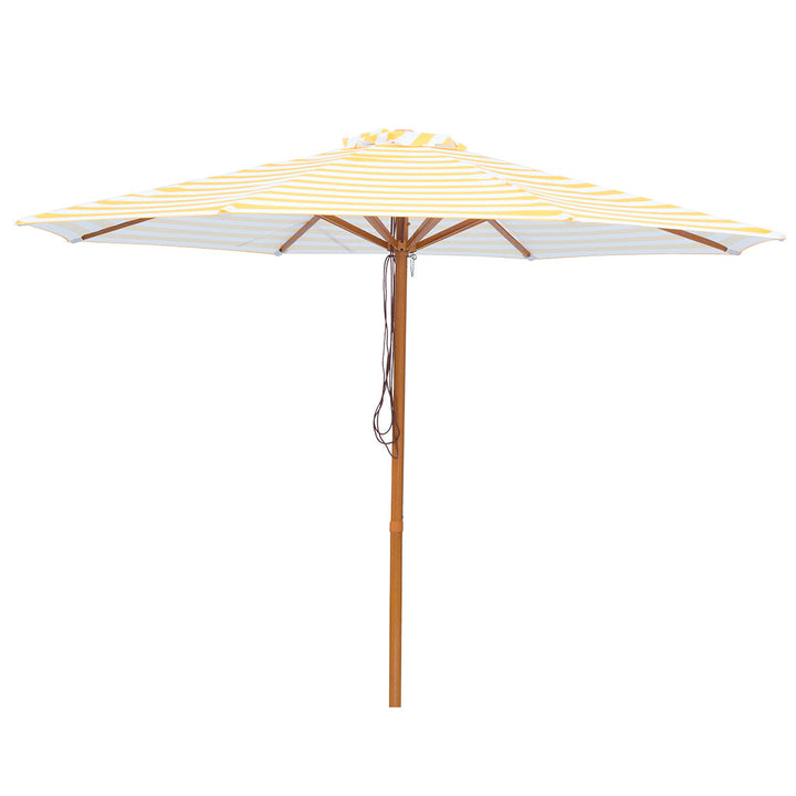 San Remo 3m Aluminium Umbrella with Cover - Yellow &amp; White Stripe (Timber-Look Frame)