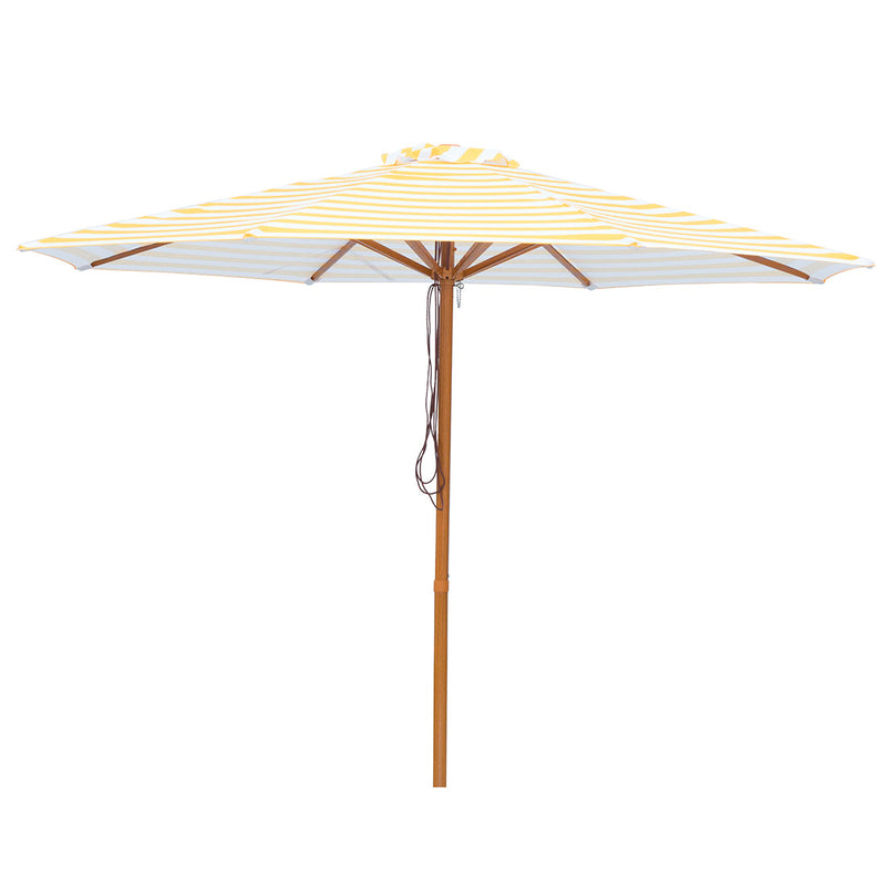 San Remo - 3m octagonal yellow and white stripe "timber-look" aluminium umbrella with cover