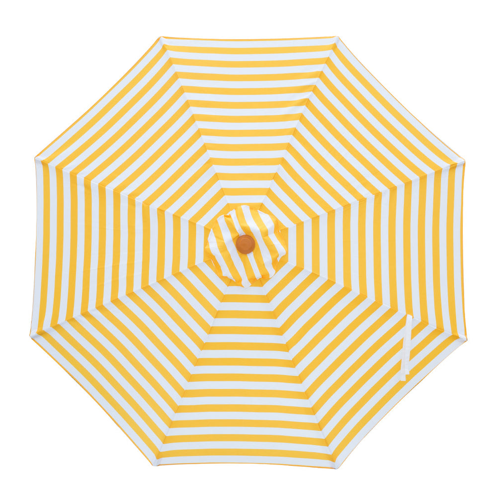 San Remo - 3m octagonal yellow and white stripe "timber-look" aluminium umbrella with cover - Billy Fresh