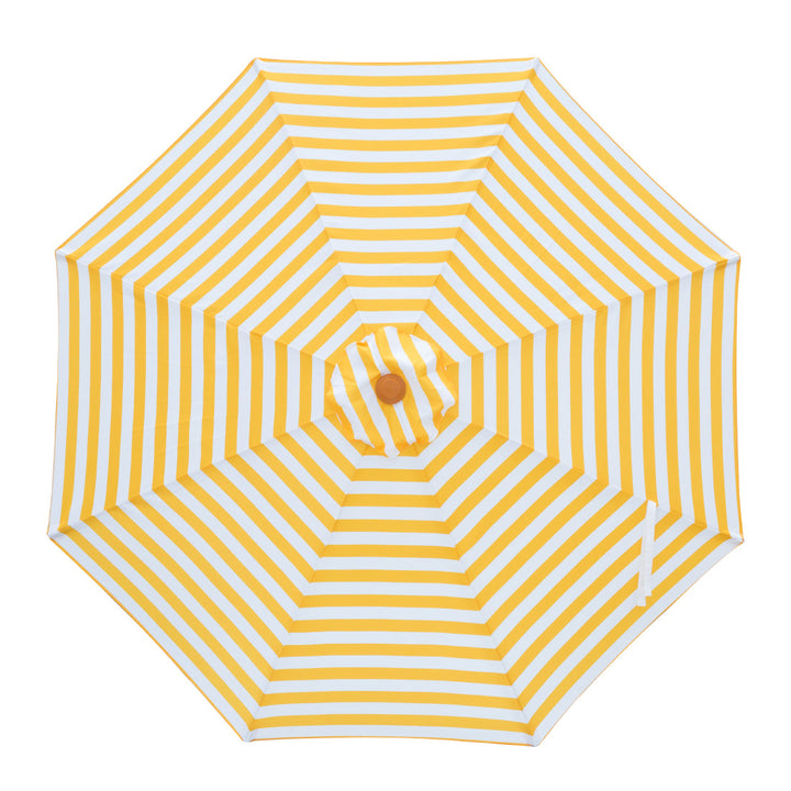 San Remo - 3m octagonal yellow and white stripe "timber-look" aluminium umbrella with cover - Billy Fresh