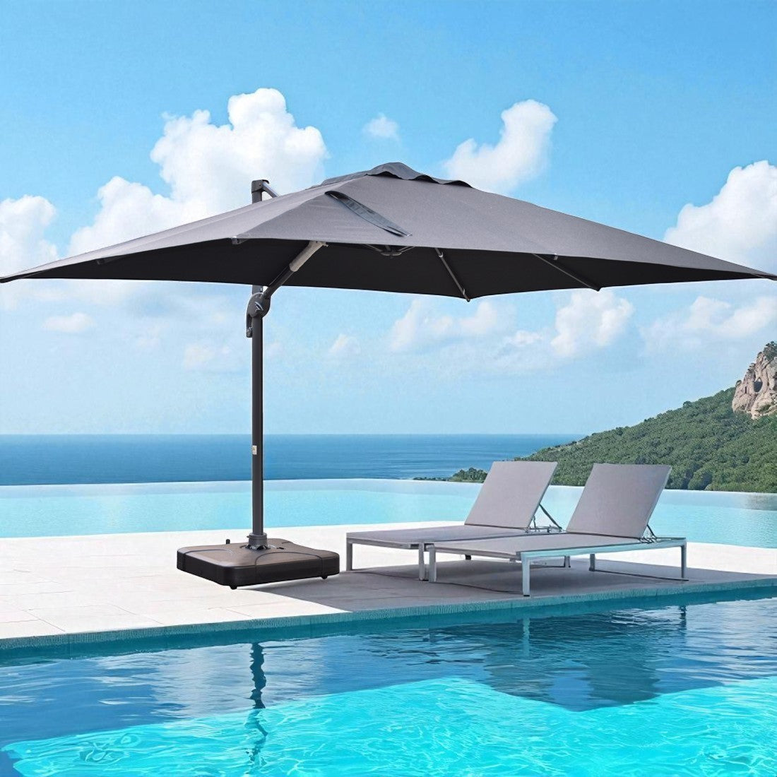 Santa Fe 3 x 4 metre cantilever umbrella in dark grey incl. water base and cover