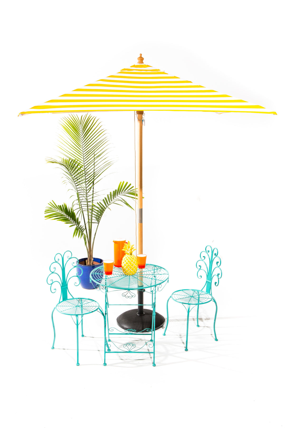 Sunny Marbella 2m Bamboo Umbrella with Cover - Yellow &amp; White Stripe
