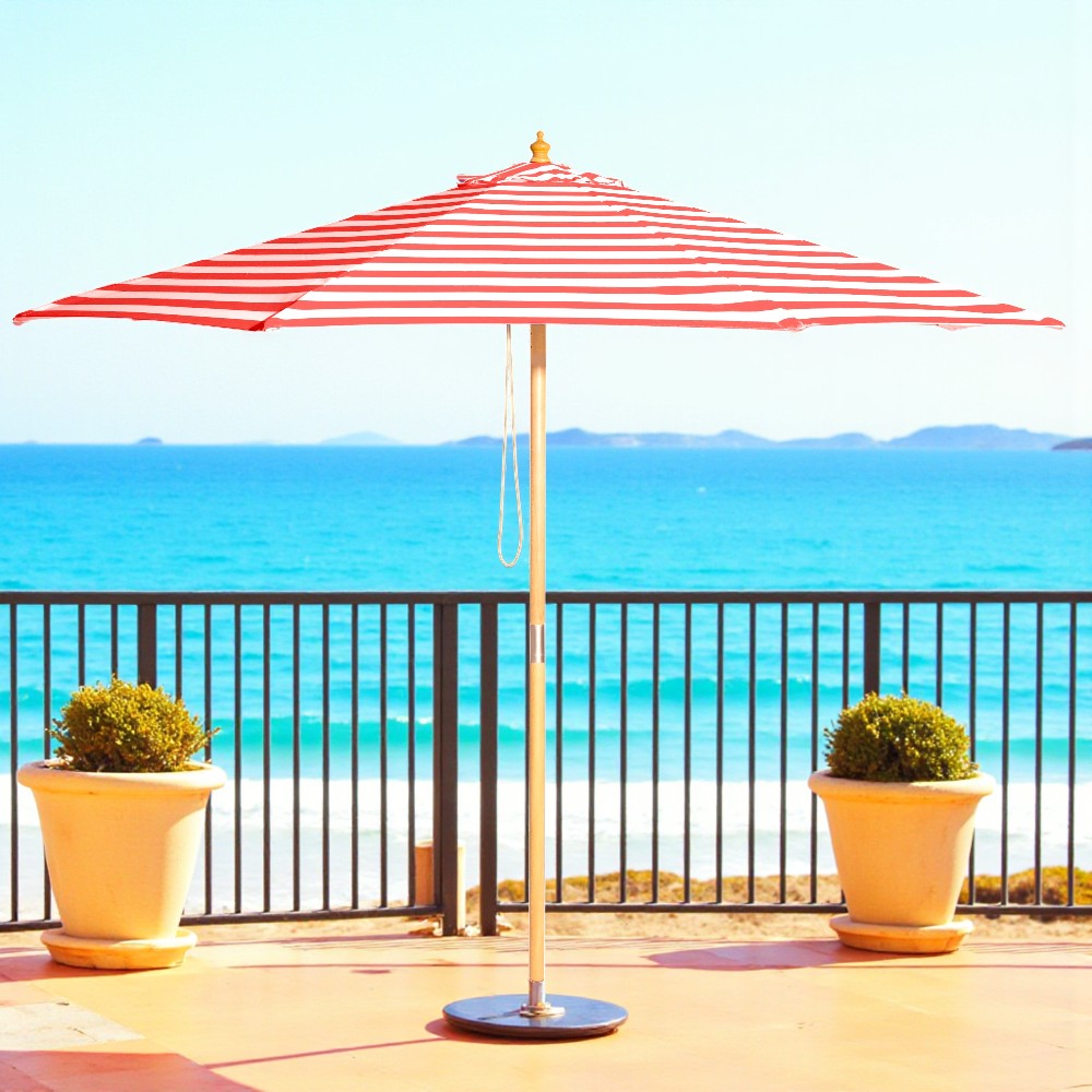 Coastal - 3m diameter taupe and white stripe umbrella with cover - Billy Fresh
