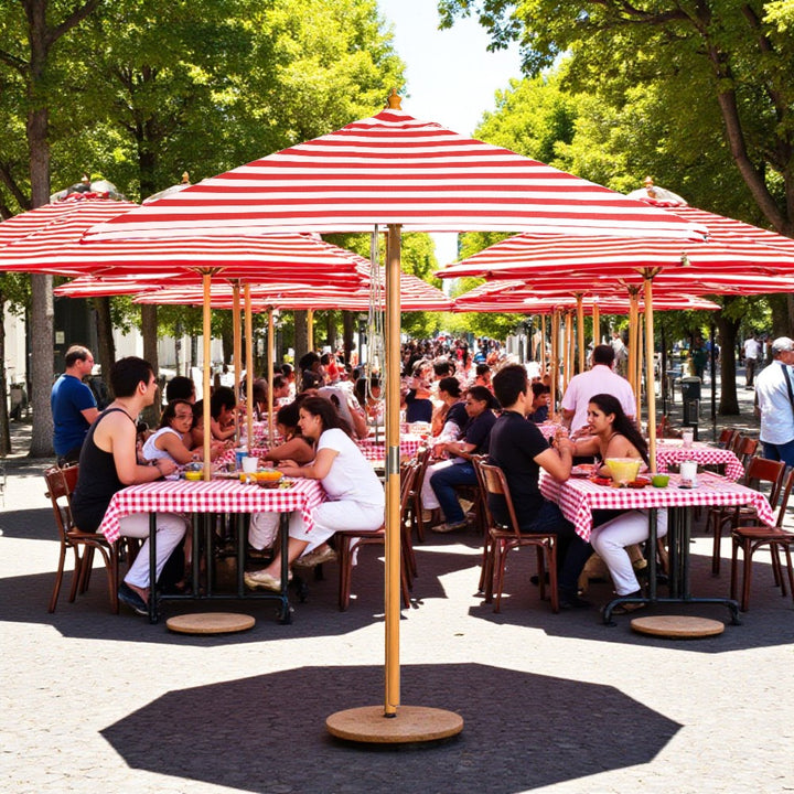 Monte Carlo - 3m diameter red and white stripe umbrella with cover - Billy Fresh
