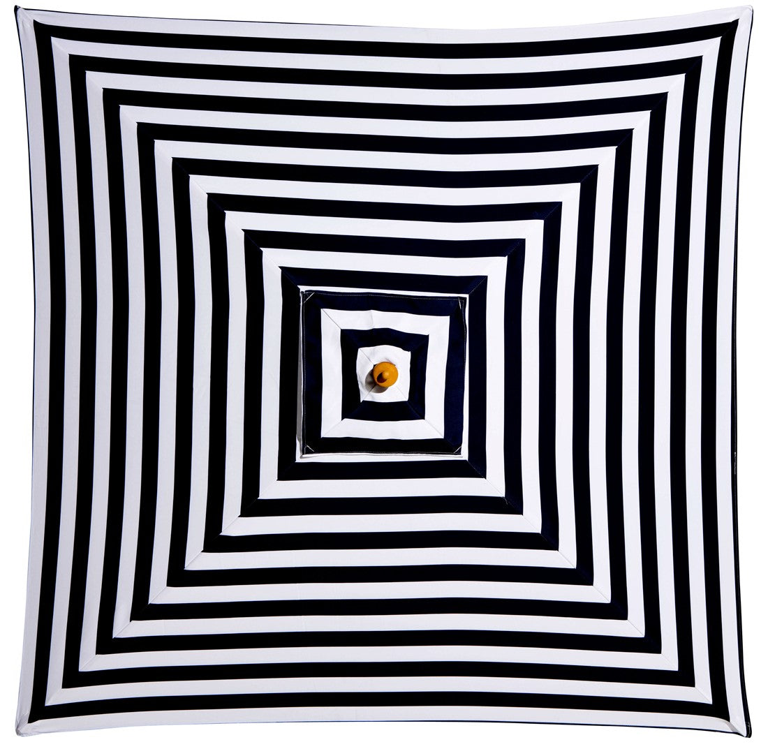 Aruba - 2m square black and white stripe "timber-look" aluminium umbrella with cover