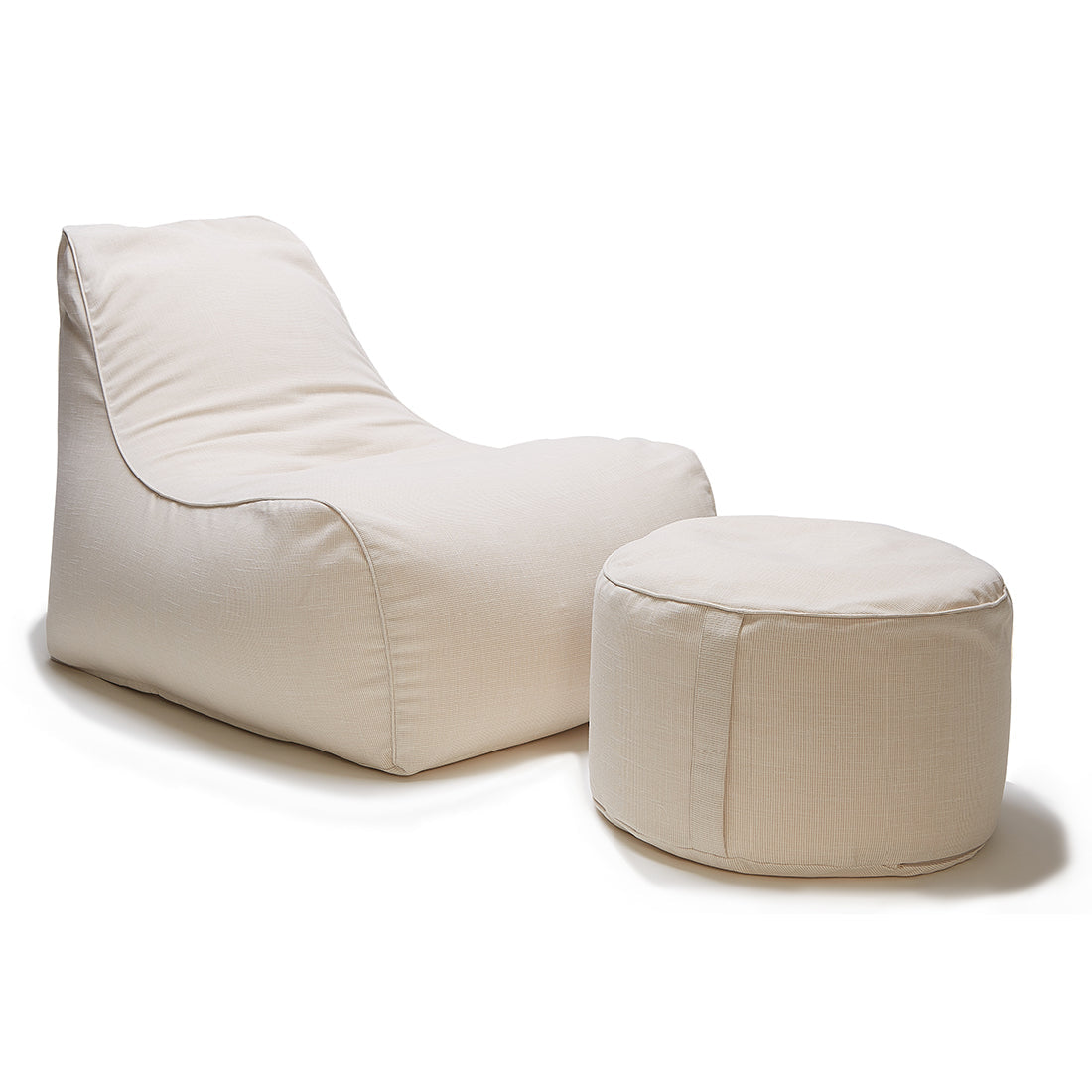Deluxe Outdoor Lounger and Round Ottoman-beige - Billy Fresh