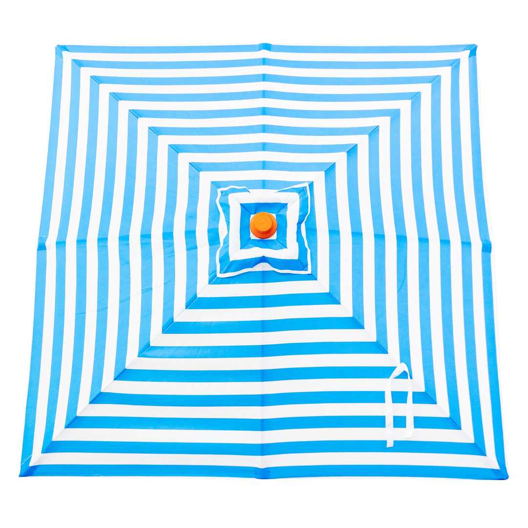 Byron Bay 2m Aluminium Umbrella with Cover – Blue &amp; White Stripe (Timber-Look Frame)