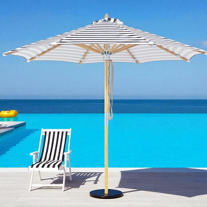 3m Deluxe Bamboo Umbrella with Cover - Black &amp; White Stripe