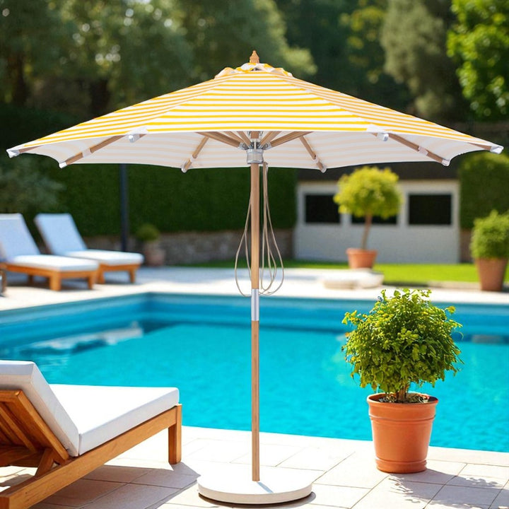 3m Deluxe Bamboo Umbrella with Cover - Yellow &amp; White Stripe