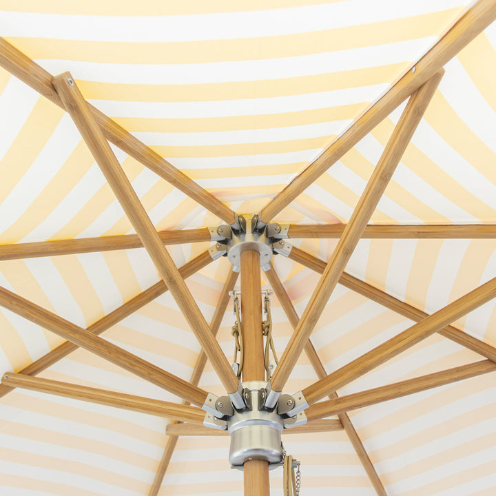 3m Deluxe Bamboo Umbrella with Cover - Yellow &amp; White Stripe