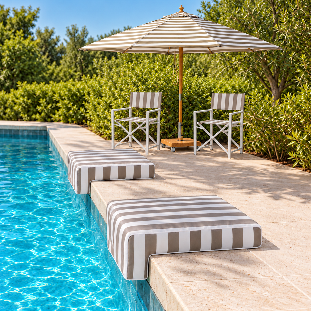 Soft side single pool cushion - Taupe/white