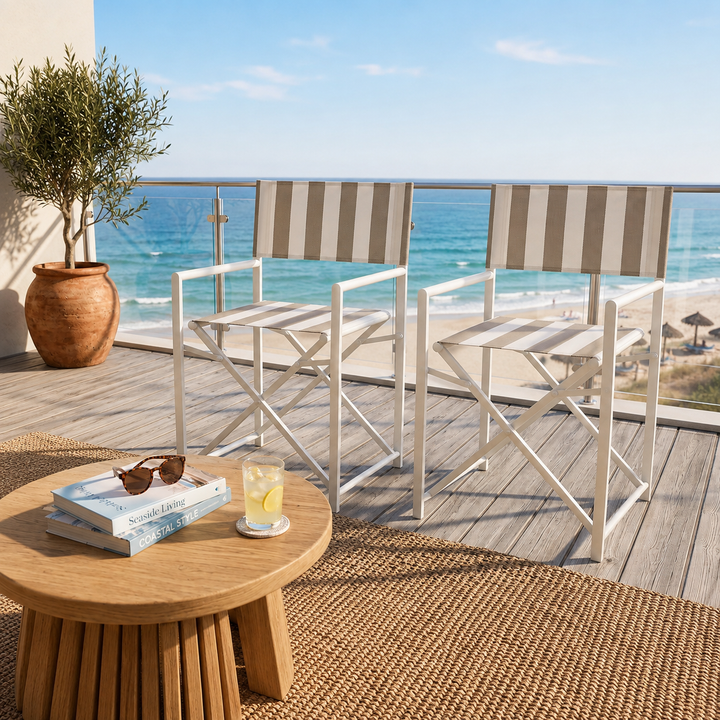 Maui Directors chairs set of 2-Taupe and white
