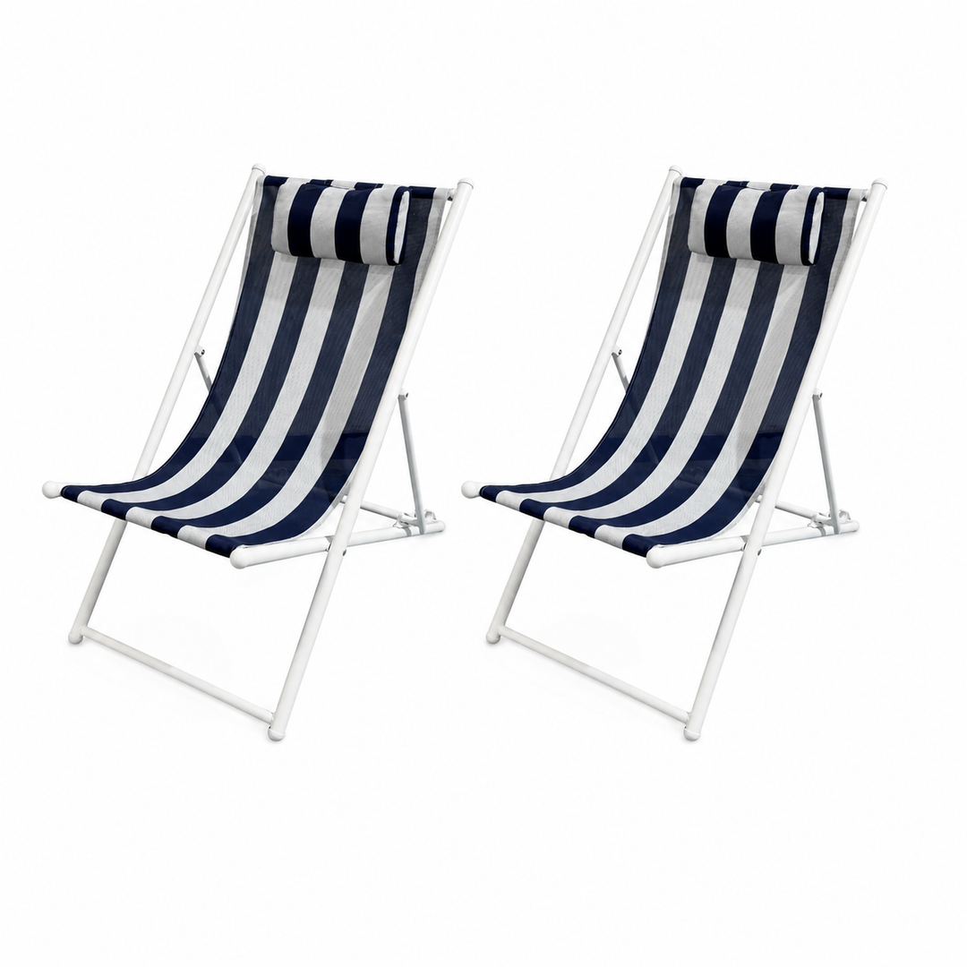 Porto Deck chairs set of 2-Navy &amp; white