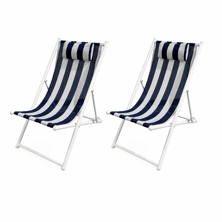 Porto Deck chairs set of 2-Navy &amp; white