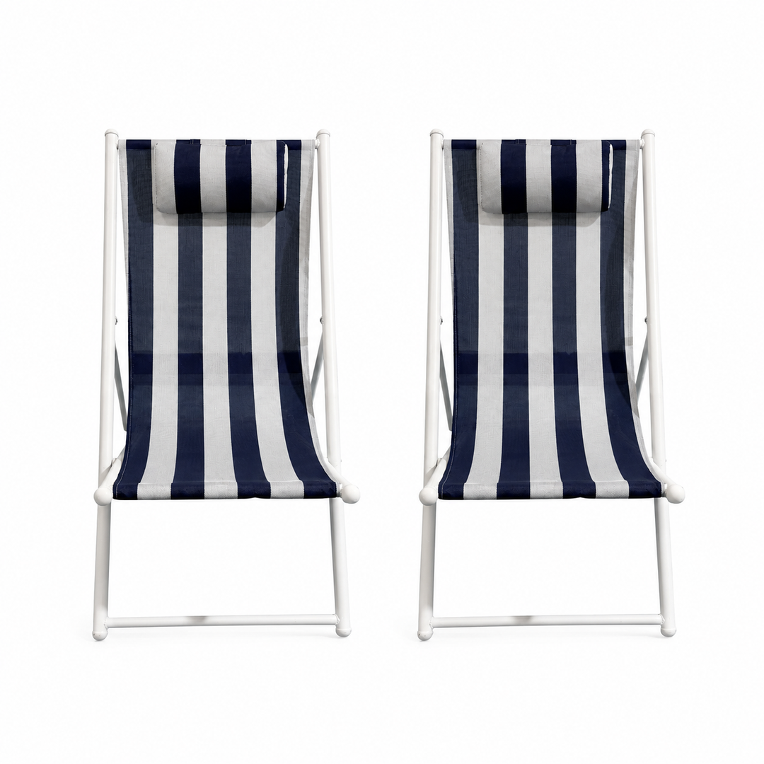 Porto Deck chairs set of 2-Navy &amp; white