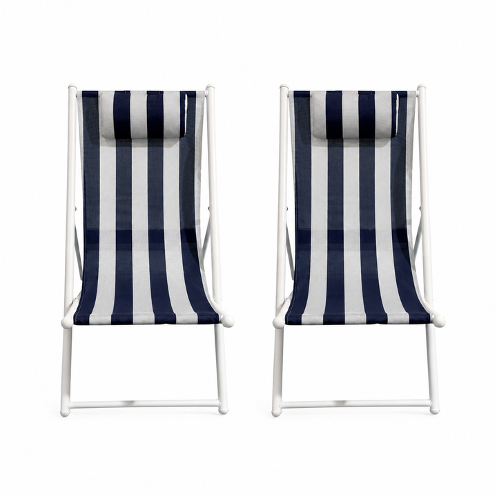 Porto Deck chairs set of 2-Navy &amp; white