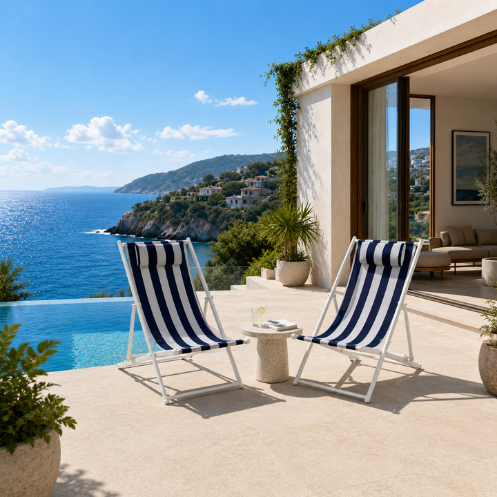 Porto Deck chairs set of 2-Navy &amp; white