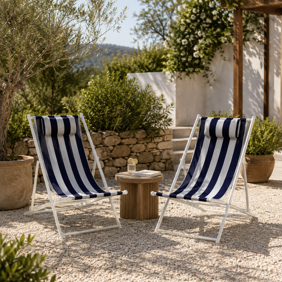 Porto Deck chairs set of 2-Navy &amp; white