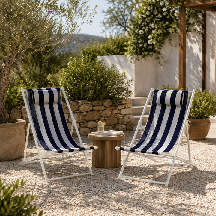 Porto Deck chairs set of 2-Navy &amp; white