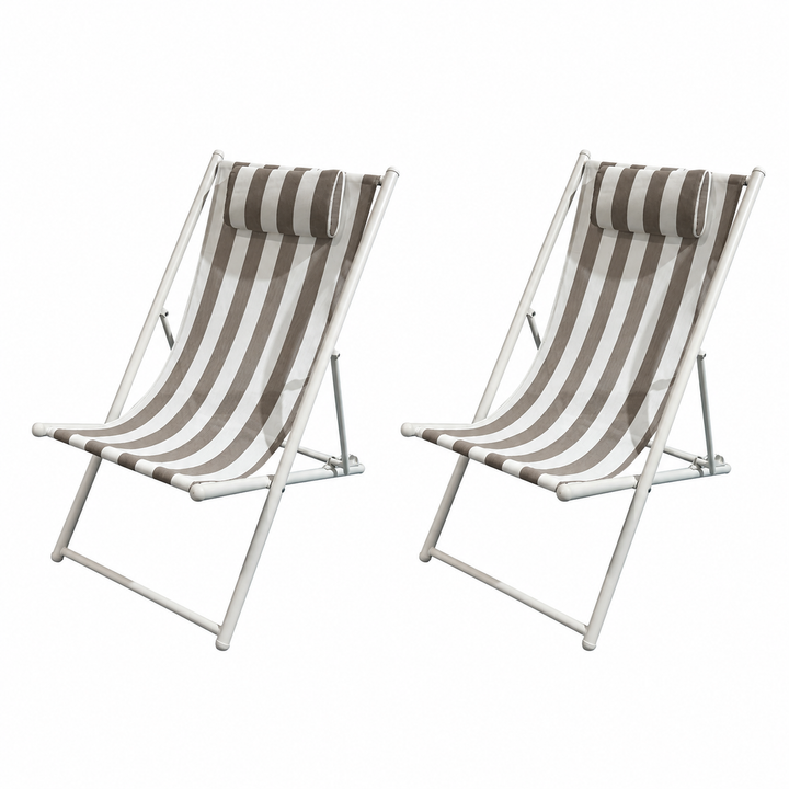 Porto Deck chairs set of 2-Taupe &amp; white