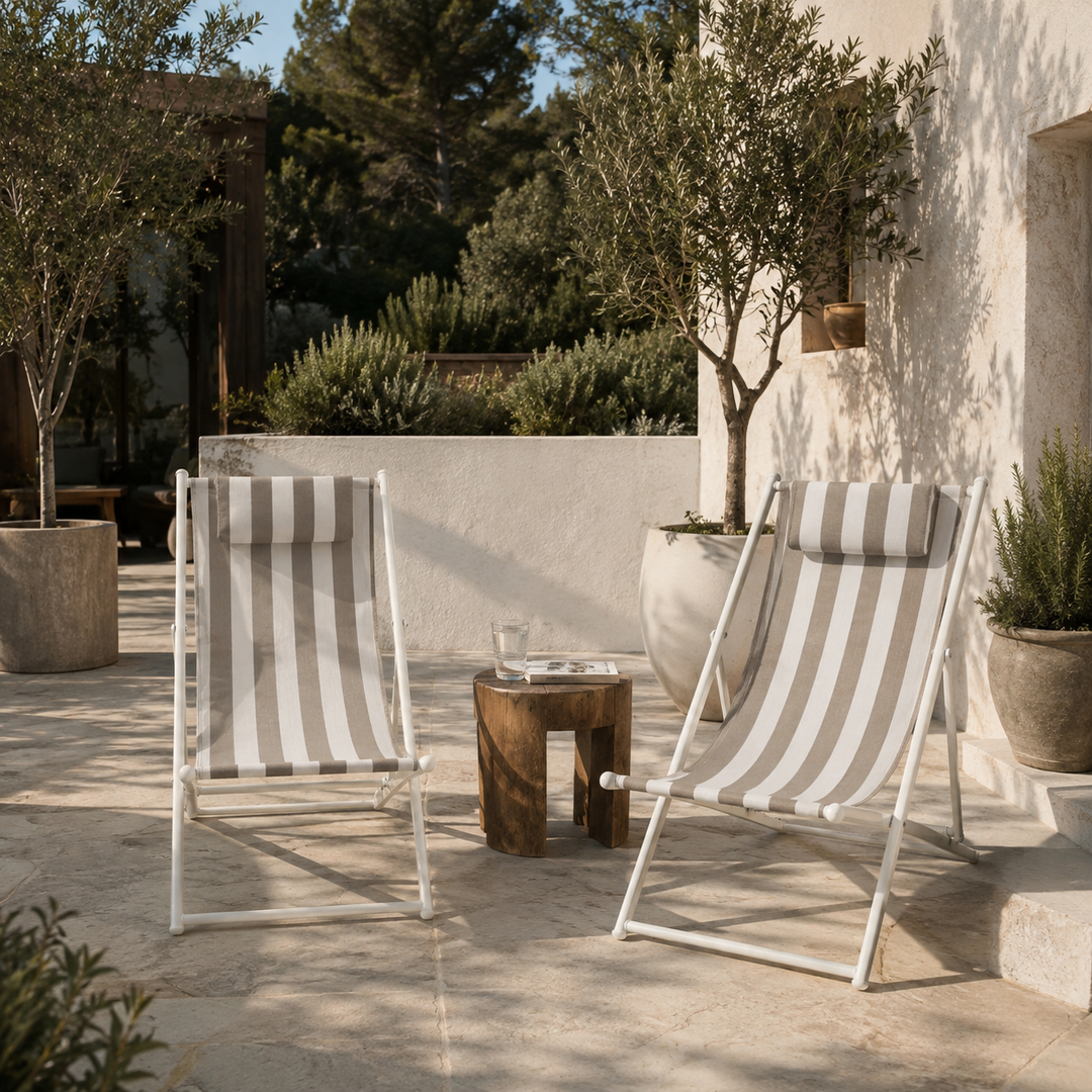 Porto Deck chairs set of 2-Taupe &amp; white