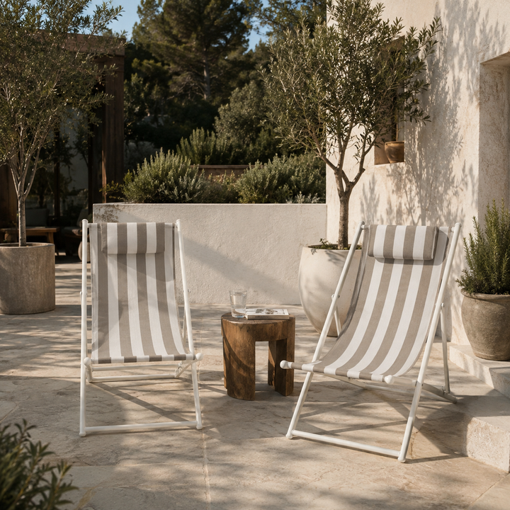Porto Deck chairs set of 2-Taupe &amp; white
