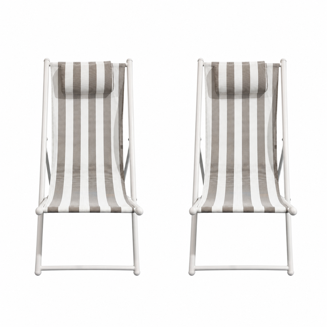 Porto Deck chairs set of 2-Taupe &amp; white