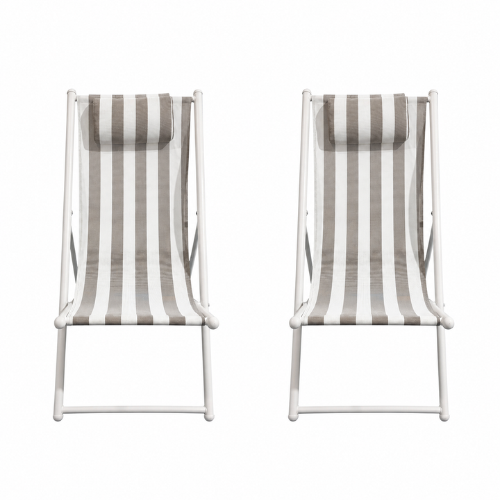 Porto Deck chairs set of 2-Taupe &amp; white