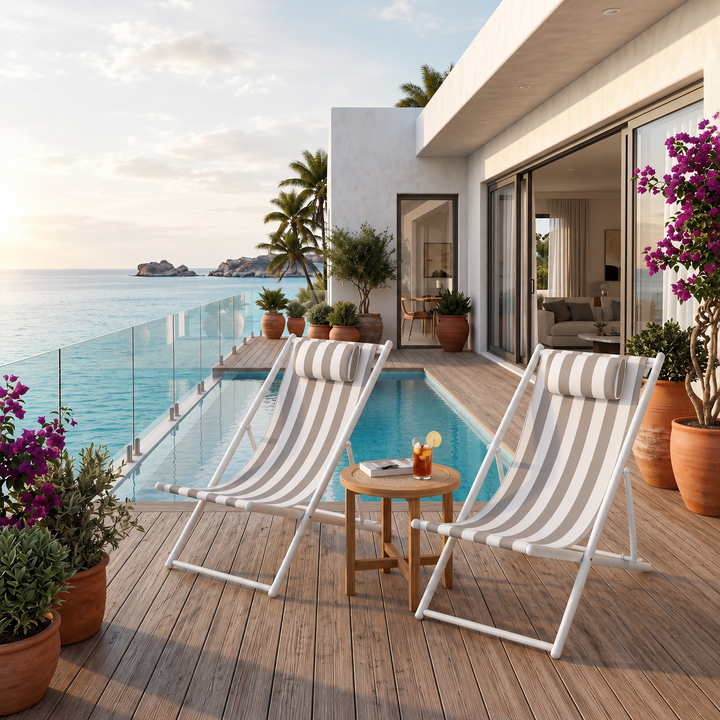 Porto Deck chairs set of 2-Taupe &amp; white