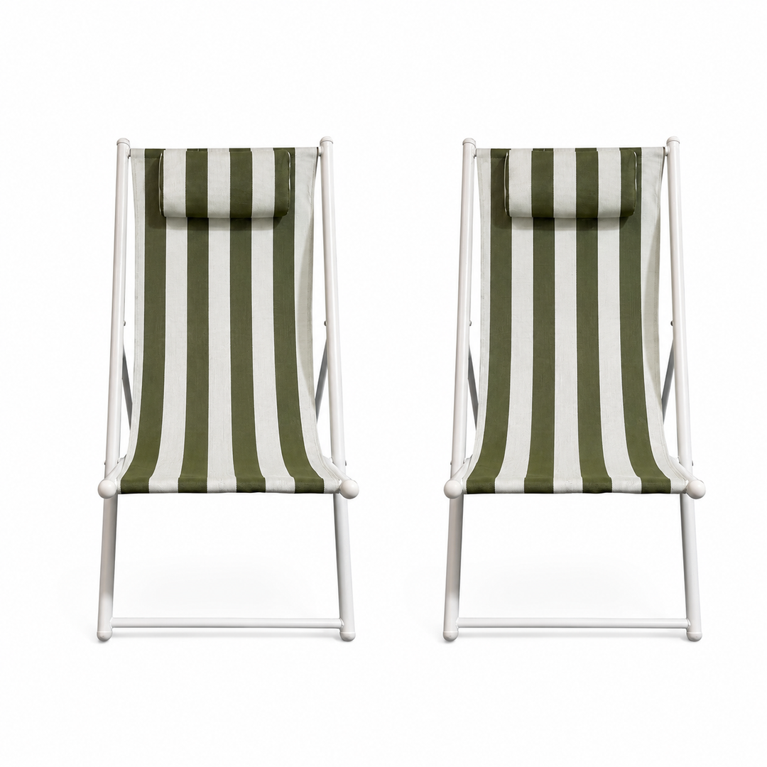 Porto Deck chairs set of 2-Green &amp; white