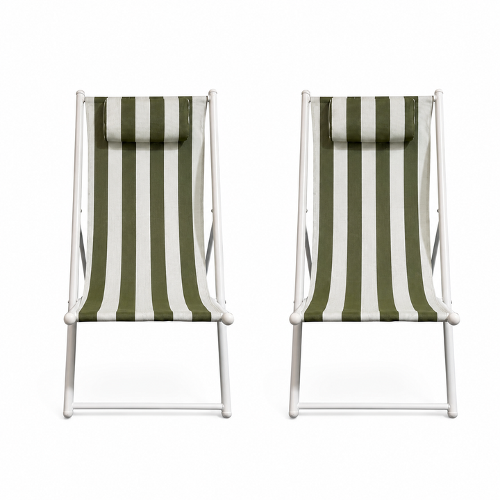Porto Deck chairs set of 2-Green &amp; white