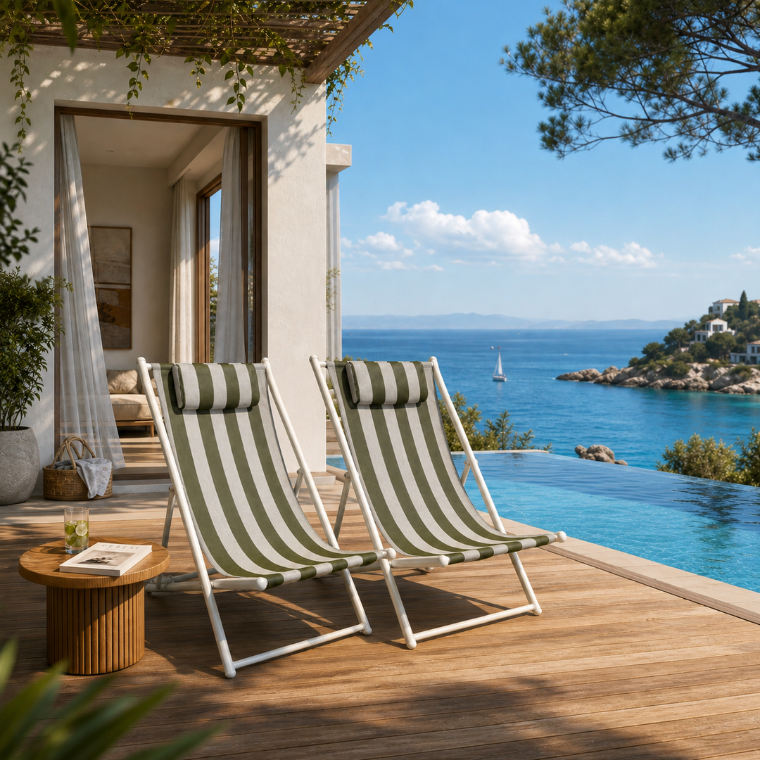 Porto Deck chairs set of 2-Green &amp; white