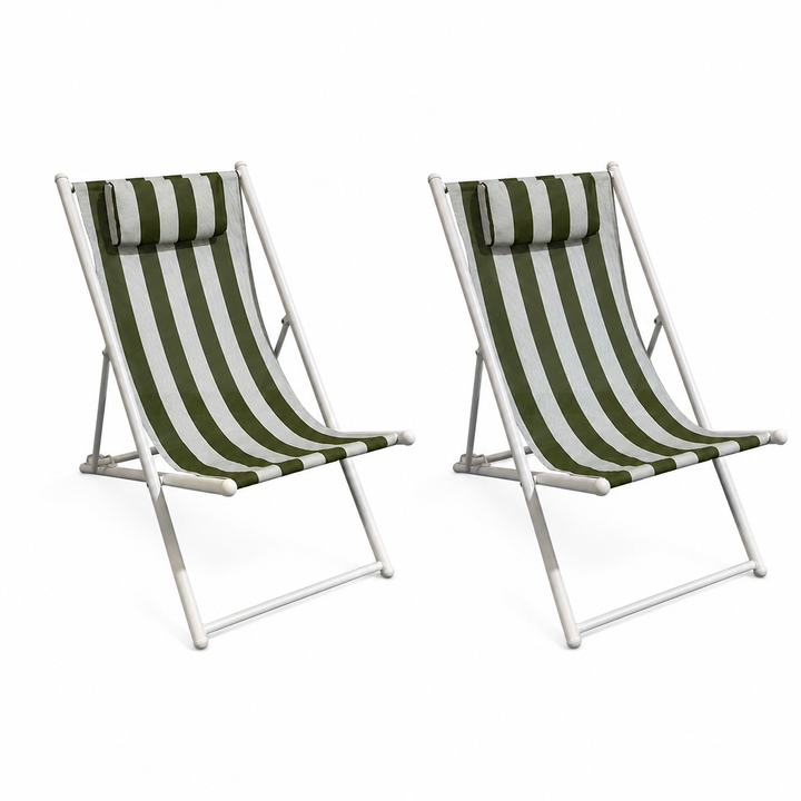 Porto Deck chairs set of 2-Green &amp; white