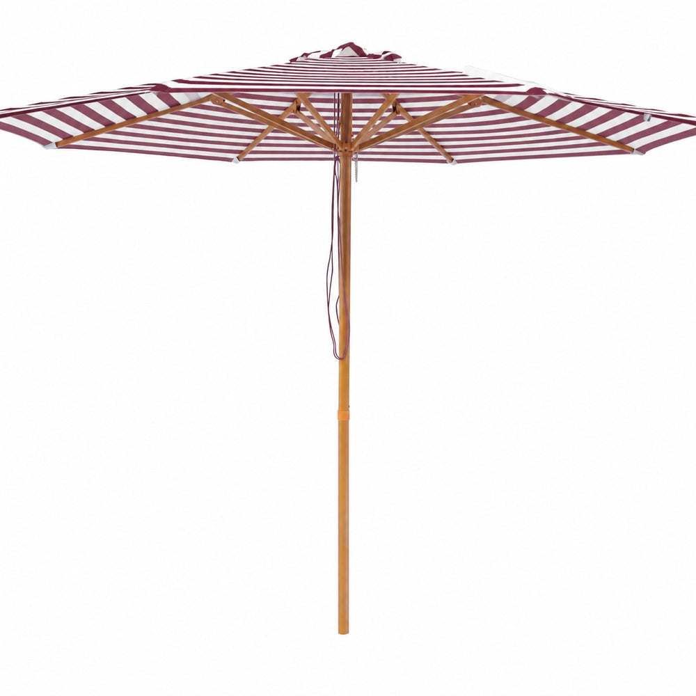 Bordeaux 3m Aluminium Umbrella with Cover - Maroon &amp; White Stripe (Timber-Look Frame)
