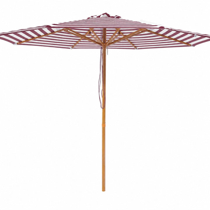 Bordeaux 3m Aluminium Umbrella with Cover - Maroon &amp; White Stripe (Timber-Look Frame)