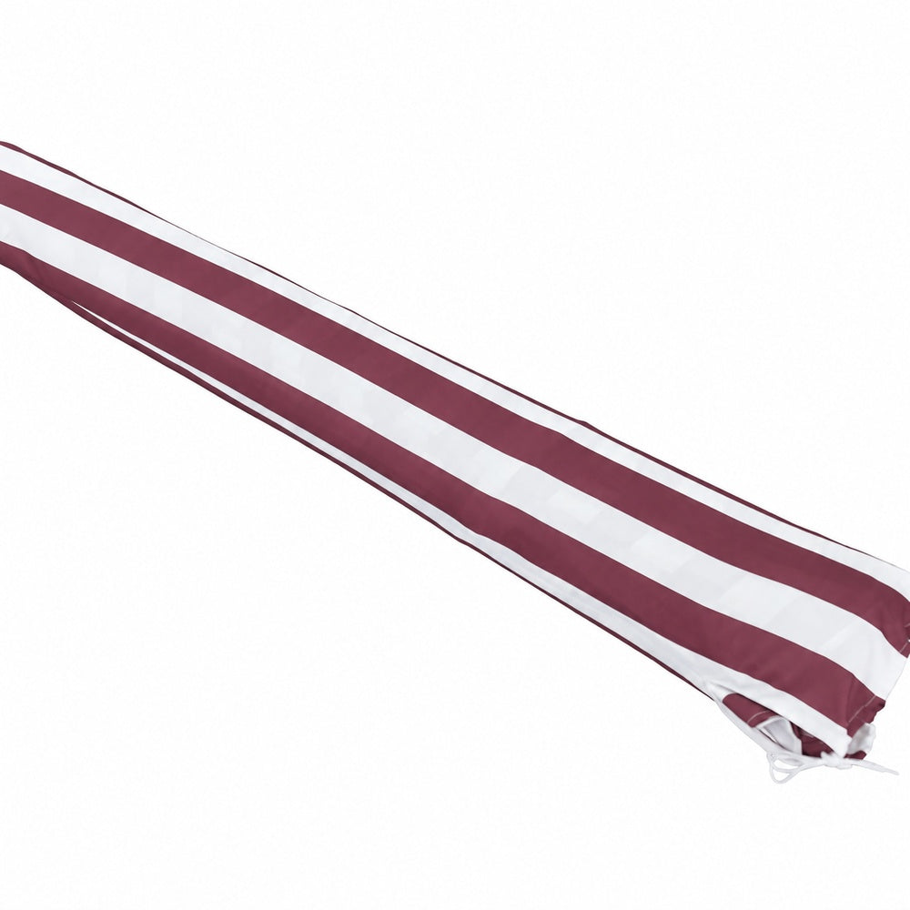 Bordeaux 3m Aluminium Umbrella with Cover - Maroon &amp; White Stripe (Timber-Look Frame)