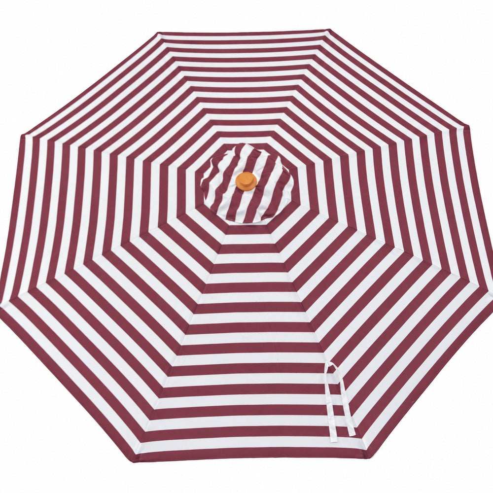 Bordeaux 3m Aluminium Umbrella with Cover - Maroon &amp; White Stripe (Timber-Look Frame)