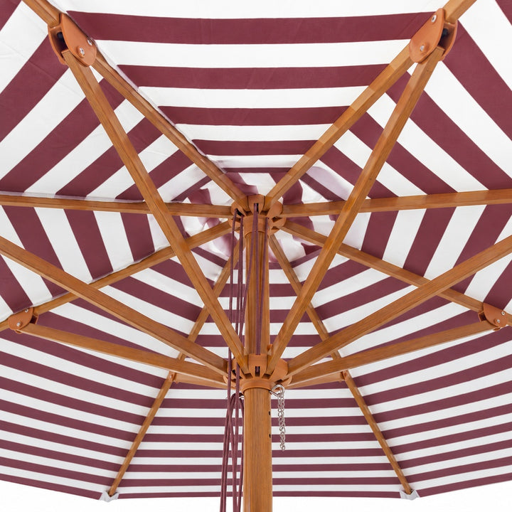 Bordeaux 3m Aluminium Umbrella with Cover - Maroon &amp; White Stripe (Timber-Look Frame)